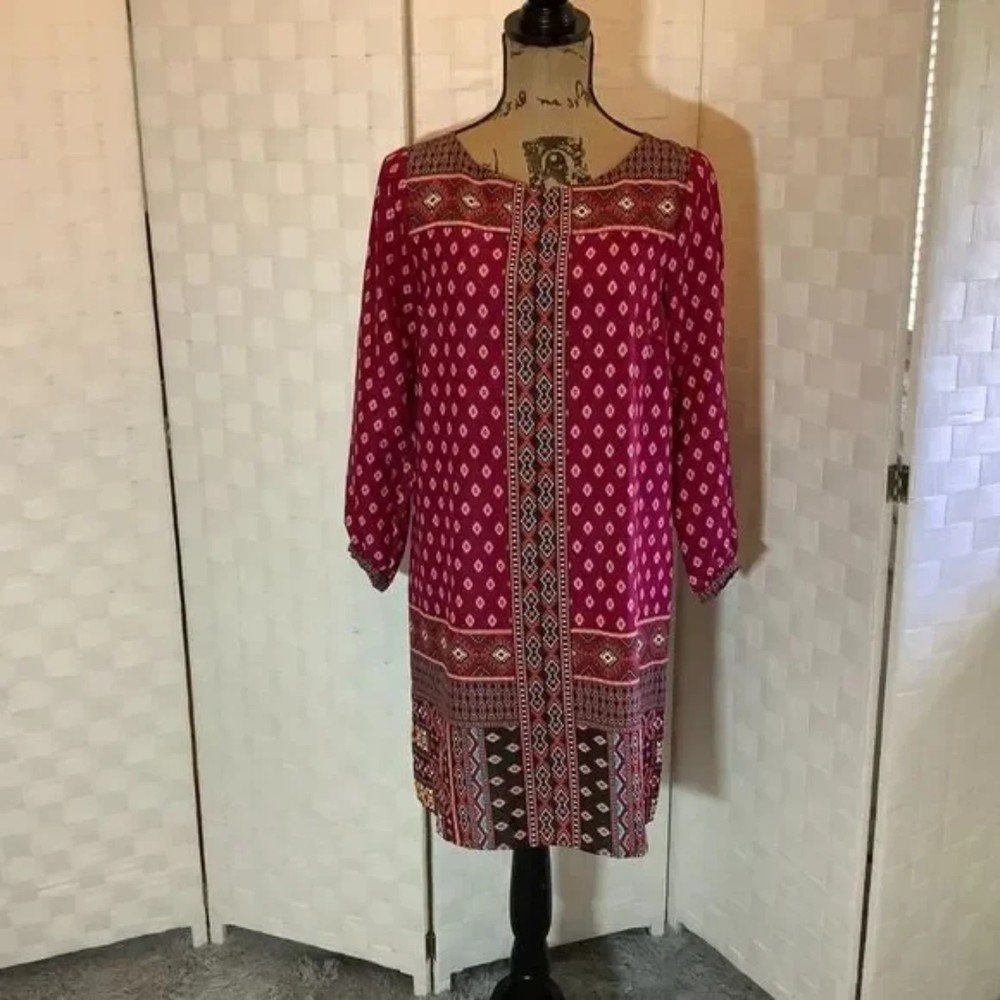 loft pink print shift dress size XS